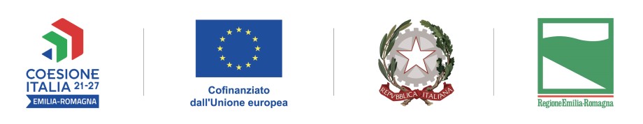 Loghi Coesione Italia, Unione Europea, Repubblica Italiana, Regione Emilia-Romagna 2021-2027